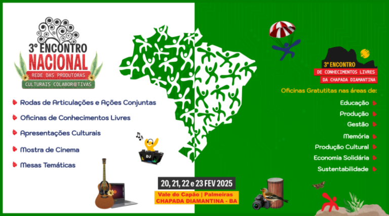 Encontro Nacional de Produtoras Colaborativas Encontro de conhecimentos livres da chapada diamantina Design Well Carlos 800x445 1 768x427