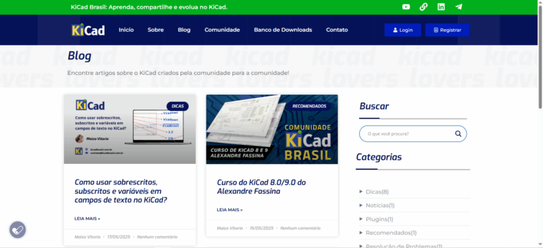 Página de Blog da Comunidade KiCad Brasil - Artigos e conteúdos criados pela comunidade. Página de Blog da Comunidade KiCad Brasil - Artigos e conteúdos criados pela comunidade.