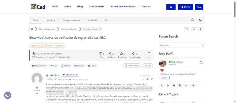 Tópico de Discussão na Comunidade KiCad Brasil Tópico de Discussão na Comunidade KiCad Brasil